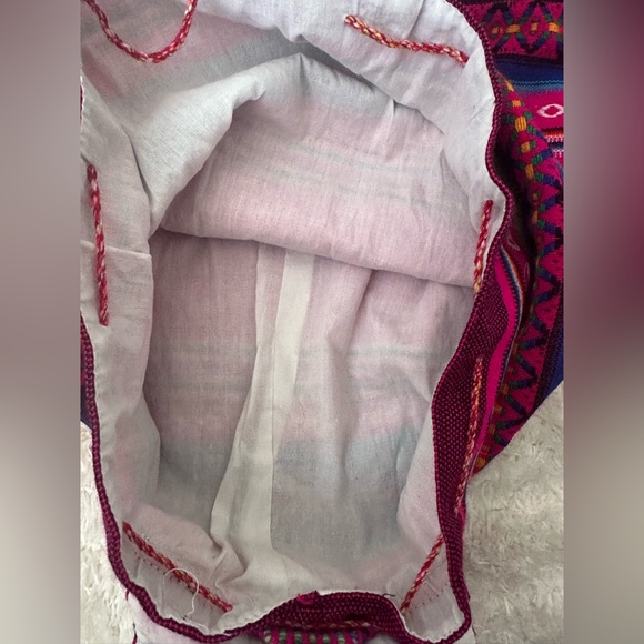 Boho Woven Baja Pink Striped Backpack Tribal Geometric Festival Rucksack - Picture 7 of 9